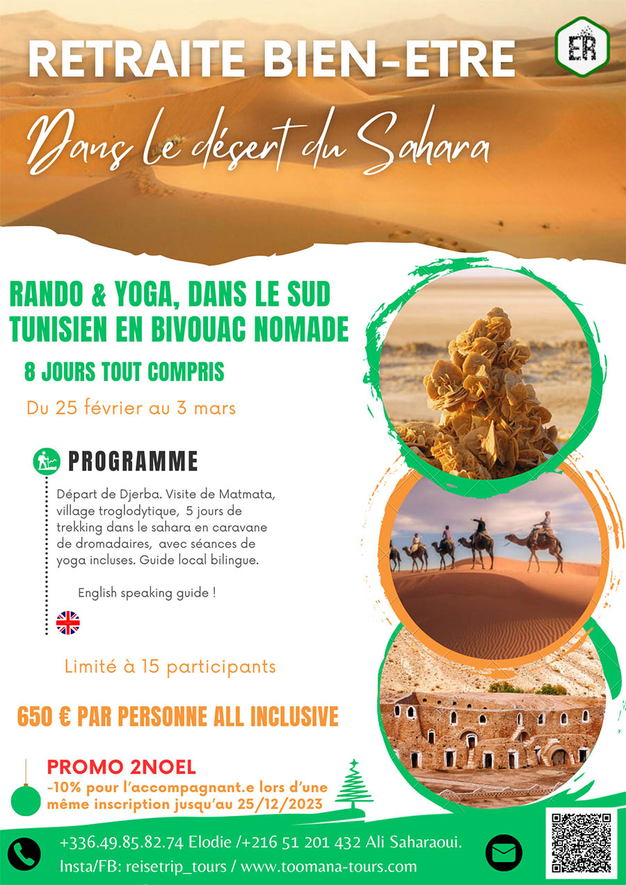 Retraite Rando Yoga en Tunisie dans le désert du Sahara-février 2024-ReiseTrip Tours